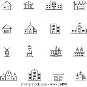Vector line buildings icon set