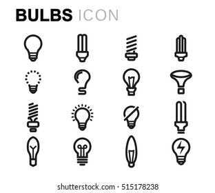 Vector line bulbs icons set on white background