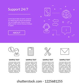 Vector line call support center icons linear