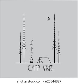 Vector line camping isolated on gray background. EPS 10.