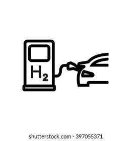 Vector Line Car Hydrogen Station Icon. Fuel Cell Car.