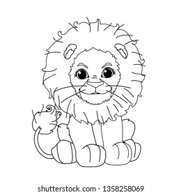 vector line cartoon animal clip art cute little lion