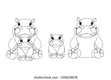 vector line cartoon animal clip art hippo, river-horse