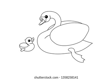 vector line cartoon animal clip art white mute swan