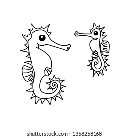 vector line cartoon animal clip art yellow seahorse