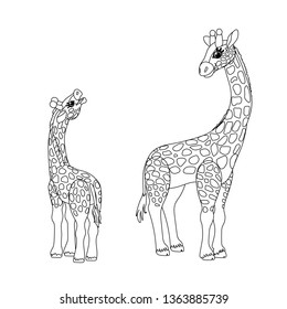 vector line cartoon animal clip art giraffes family