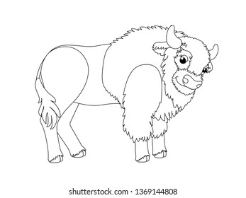 vector line cartoon animal clip art bison, buffalo
