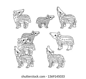 vector line cartoon animal clip art little tapirs