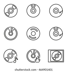 Vector line cd icon set on white background