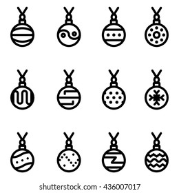 Vector line christmas ball icons set on white background