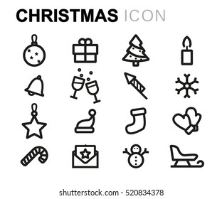 Vector line christmas icons set on white background