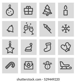 Vector line christmas icons set on grey background