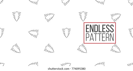 Vector line christmas tree seamless pattern. Merry Christmas and happy new year greeting card backdrop design. Retro hand drawn flat art on white background.