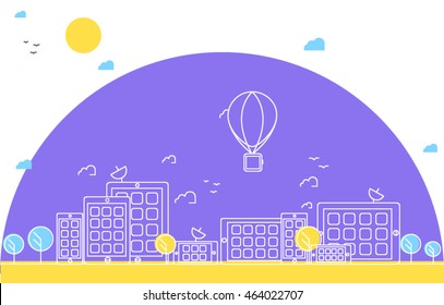 Vector line city skyline made of phones. Modern illustration. Flat Style, Thin Line Art Design