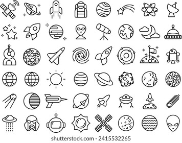 Vector line collection of icons about space and galaxy