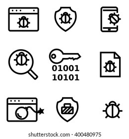 Vector line computer virus icons set