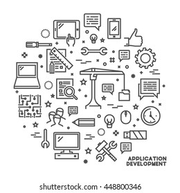 Vector line concept for application development. Modern symbol for app development. Open path.