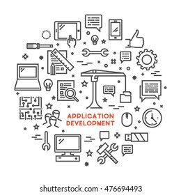 Vector line concept for application development. Modern symbol for app development. Open path.