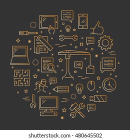 Vector line concept for application development. Modern symbol for app development. Open path.
