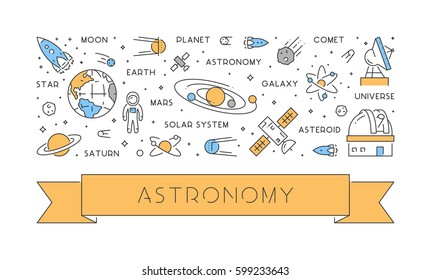 Vector line concept of astronomy. Modern linear banner.