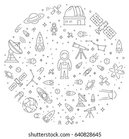Vector line concept of astronomy. Modern linear banner.