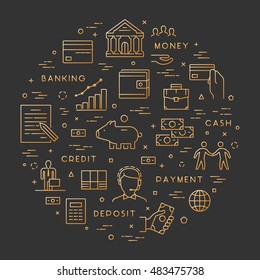 Vector line concept for banking. Modern linear symbol for investment. Open path.