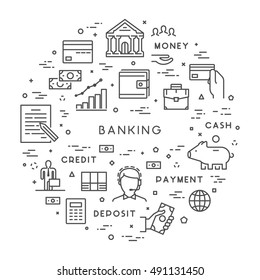 Vector line concept for banking. Modern linear symbol for investment. Open path.
