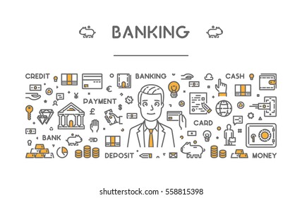 Vector line concept for banking. Modern linear banner for web.
