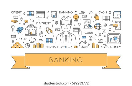 Vector line concept for banking. Modern linear banner for web.