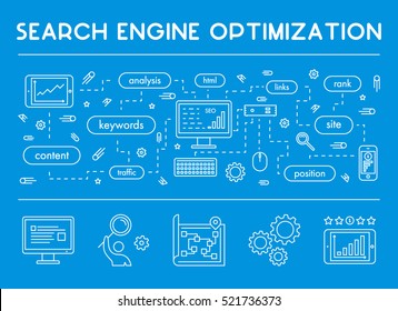 Vector line concept banner for search engine optimization. Web linear horizontal banner for seo.