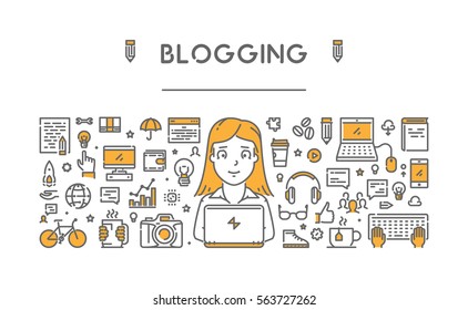 Vector line concept for blogging. Modern linear banner for web.