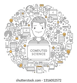 Vector line concept for computer science. Modern linear web banner for programming. Open path.