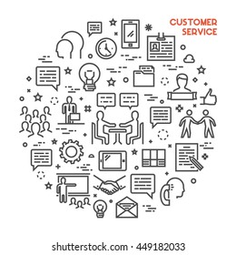Vector line concept customer service. Linear modern banner helpdesk. Open path.