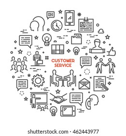 Vector line concept customer service. Linear modern banner helpdesk. Open path.
