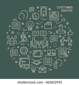 Vector line concept customer service. Linear modern banner helpdesk. Open path.