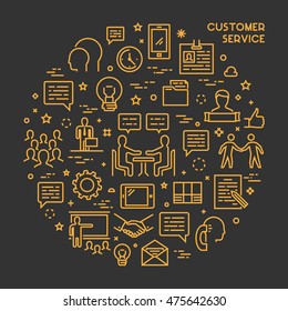 Vector line concept customer service. Linear modern banner helpdesk. Open path.