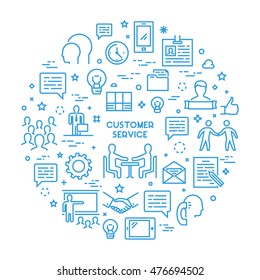 Vector line concept customer service. Linear modern banner helpdesk. Open path.