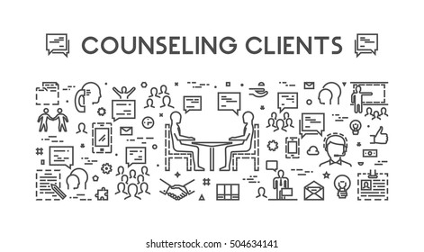 Vector line concept customer service. Linear modern banner helpdesk. Open path.