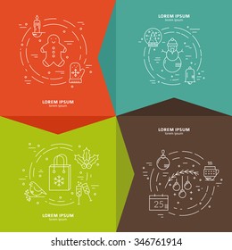 Vector line concept with different Christmas and new year objects. Clean and easy to edit. Modern line vector Christmas concept. Clean and easy to edit. Perfect illustration for banner or flyer. 

