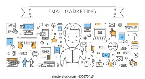 Vector line concept for email marketing. Modern linear banner for web.