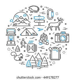 Vector line concept for hiking. Linear design banner for adventure. Open path.