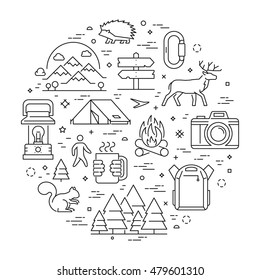 Vector line concept for hiking. Linear design banner for adventure. Open path.