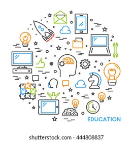 Vector line concept for online education. Linear web banner for e-learning. Open path.