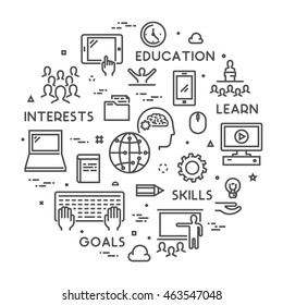 Vector line concept for online university. Linear web banner for online education. Open path.