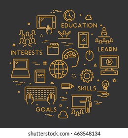 Vector line concept for online university. Linear web banner for online education. Open path.