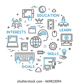Vector line concept for online university. Linear web banner for online education. Open path.