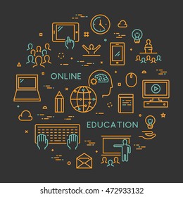 Vector line concept for online university. Linear web banner for online education. Open path.