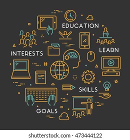 Vector line concept for online university. Linear web banner for online education. Open path.
