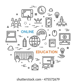 Vector line concept for online university. Linear web banner for online education. Open path.