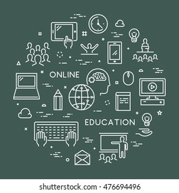 Vector line concept for online university. Linear web banner for online education. Open path.